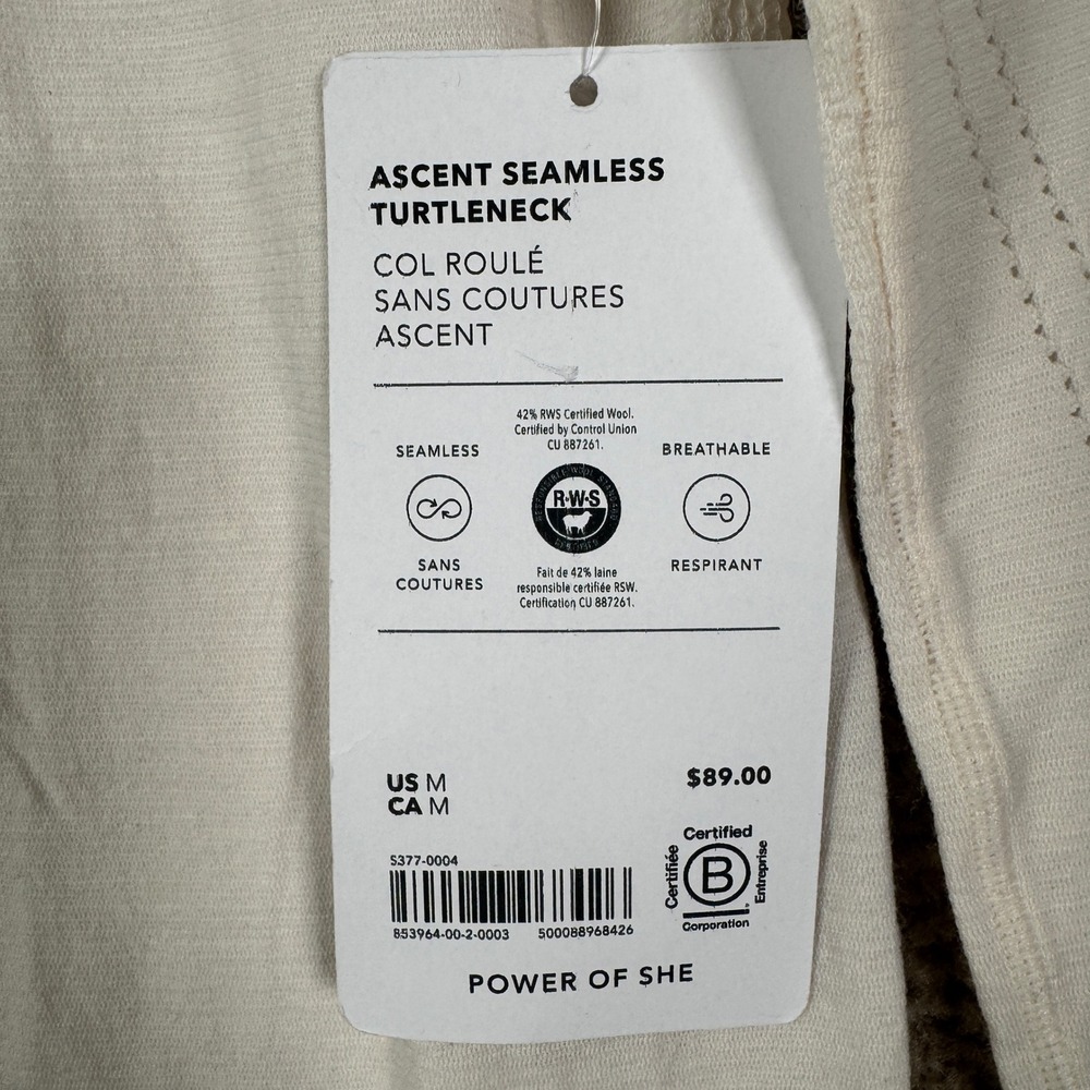 Athleta Ascent Seamless Turtleneck Womens Medium Cream Wool Blend Thumbholes - Picture 4 of 12